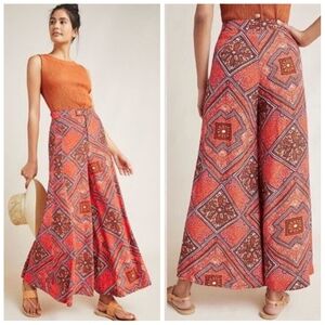 Anthropologie Wide-Leg Palazzo Pantss Red Geometric Women's 2P Bohemian Bohochic